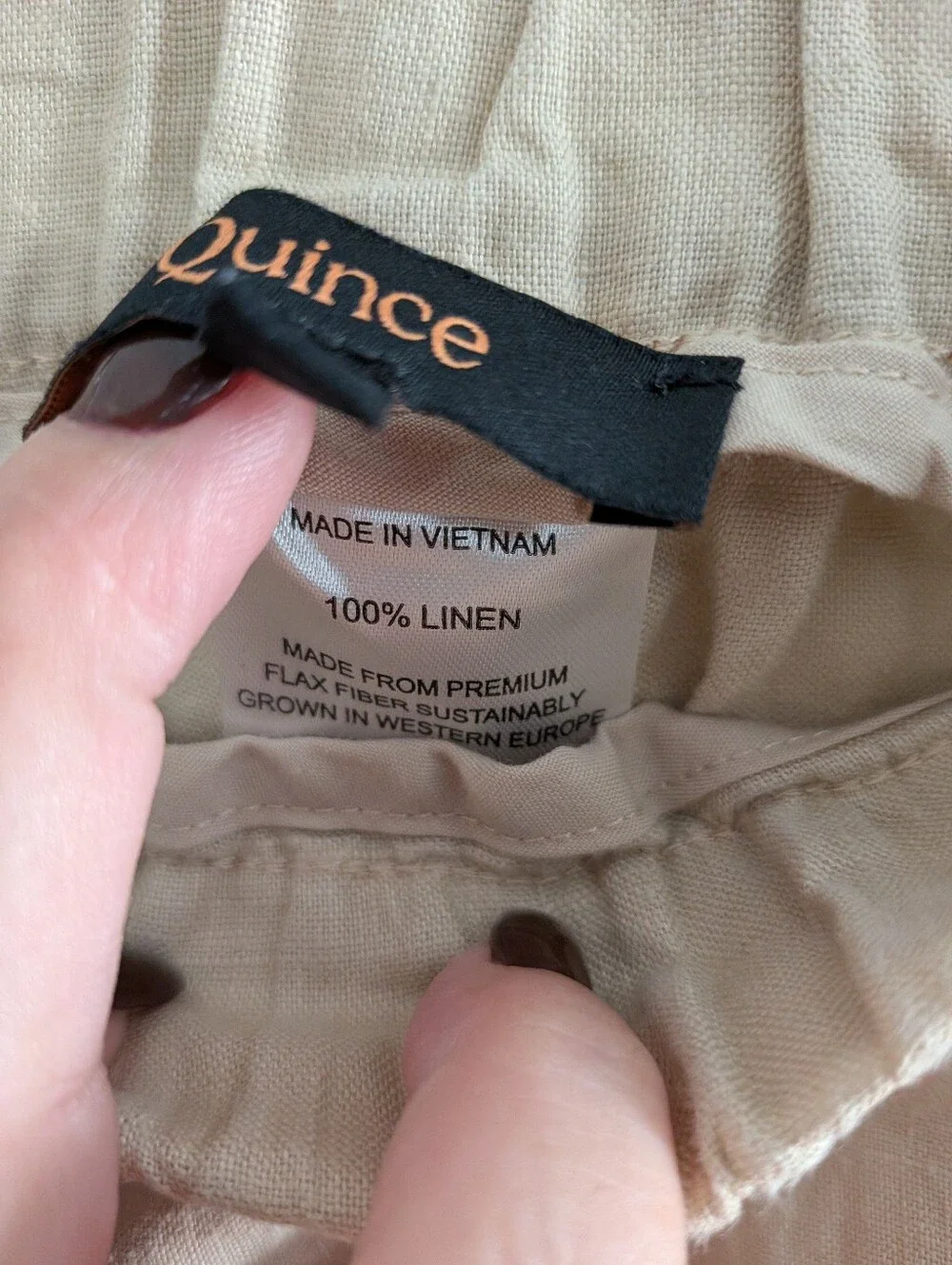 Quince 100% European Linen Pull-On Pants Beige Size L Cropped